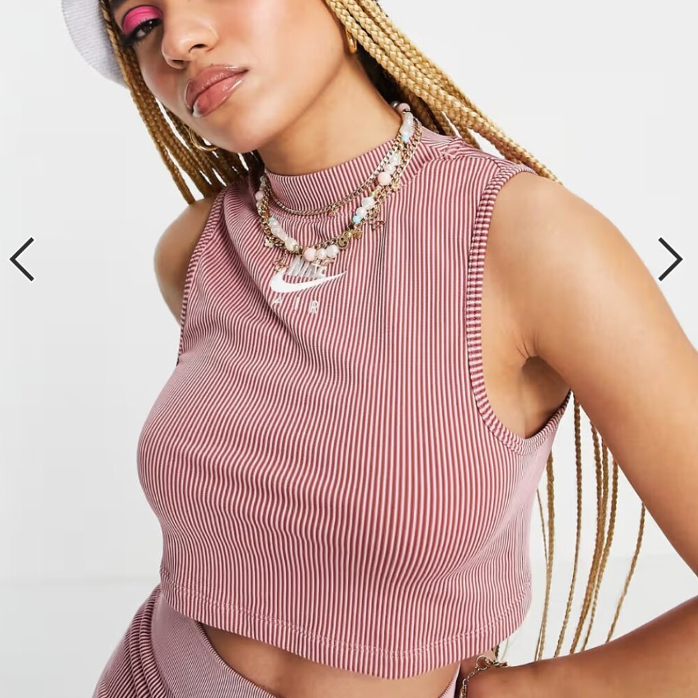 Nike Air red and white ribbed turtle neck striped crop top